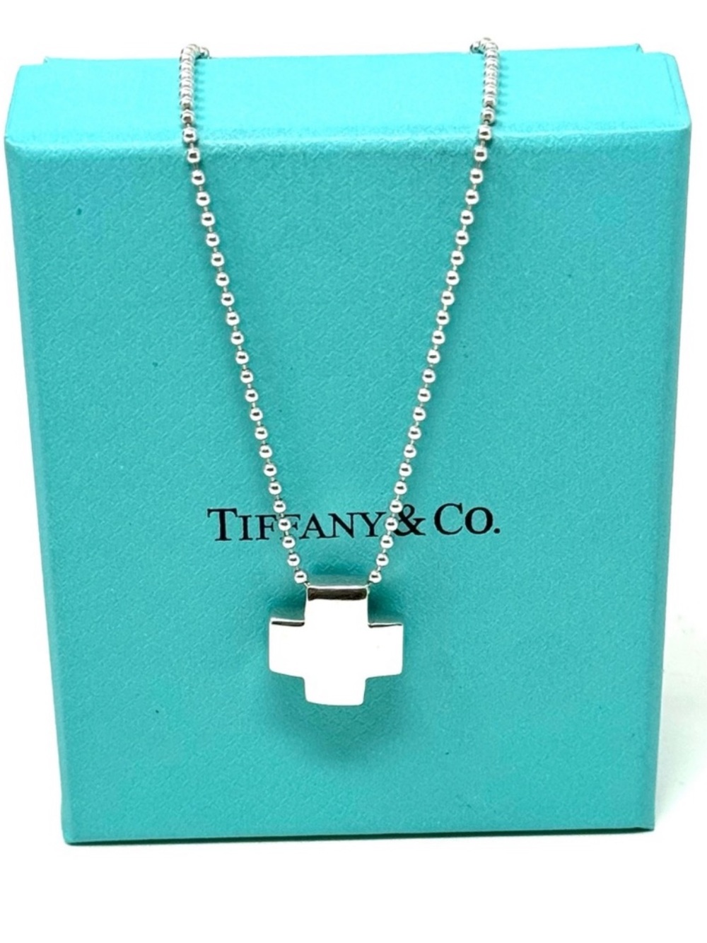 Authentic Tiffany & CO. Square Roman Cross Pendant Necklace.